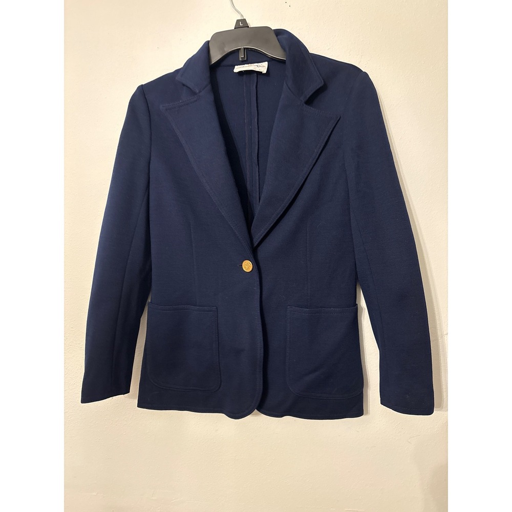 Butte Knit Blazer Womens 12 Navy Blue Excellent Vintage ILGWU Gold Button 70s
